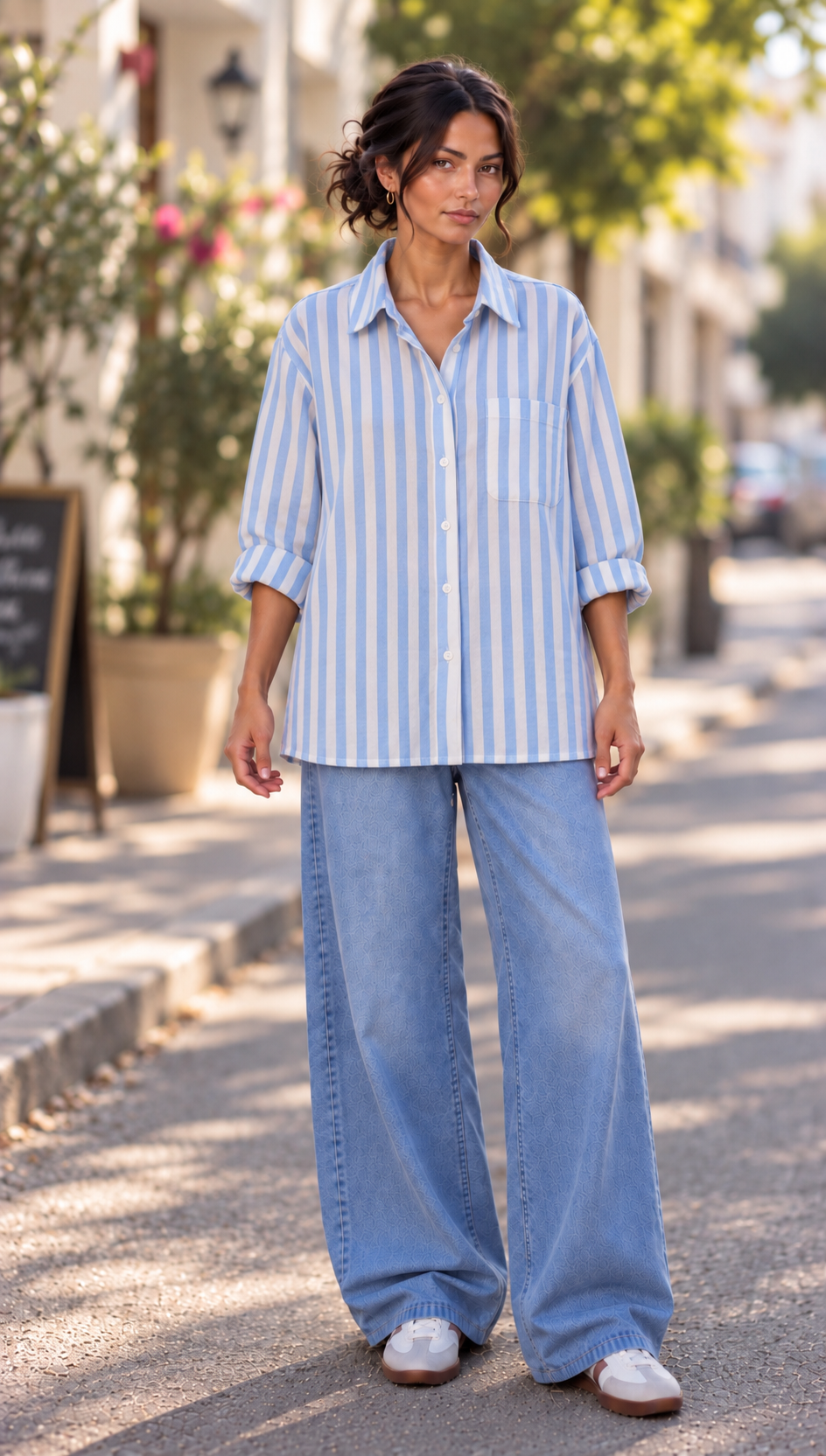 Breeze blue stripes oversized shirt