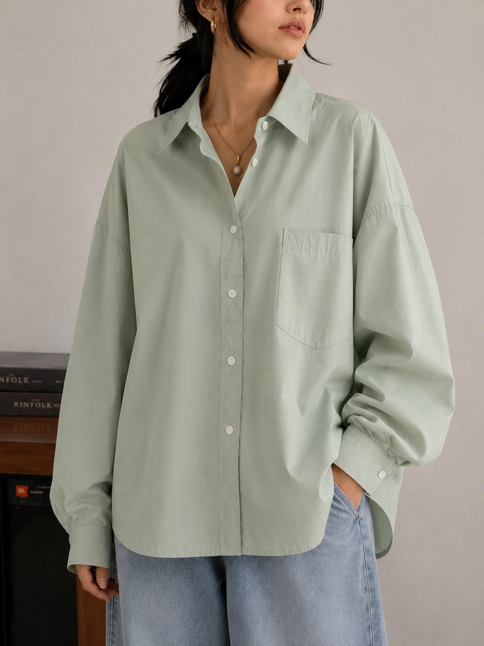 pastel green solid shirt