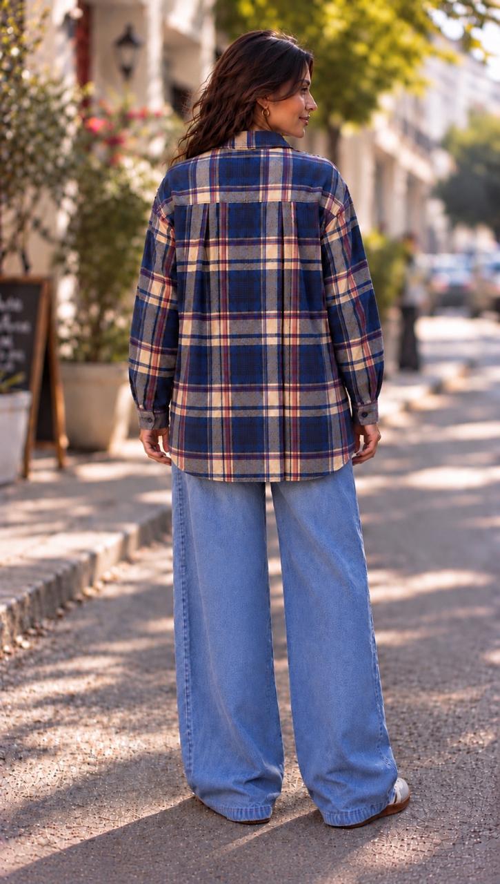 oversized blue checked shirt