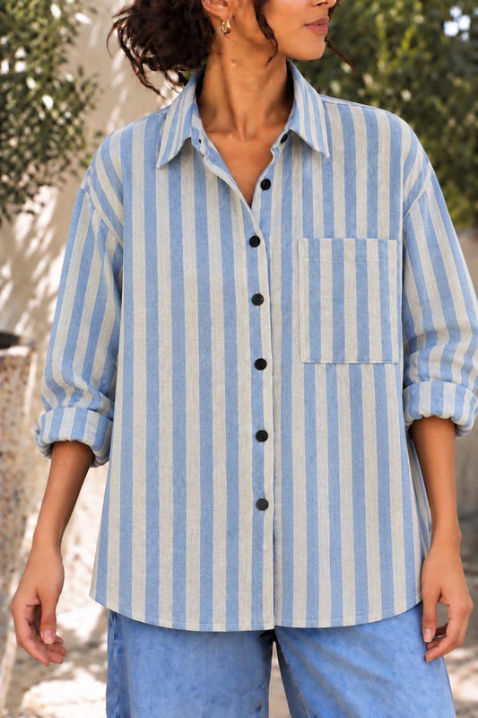 blue and white stripes shirt
