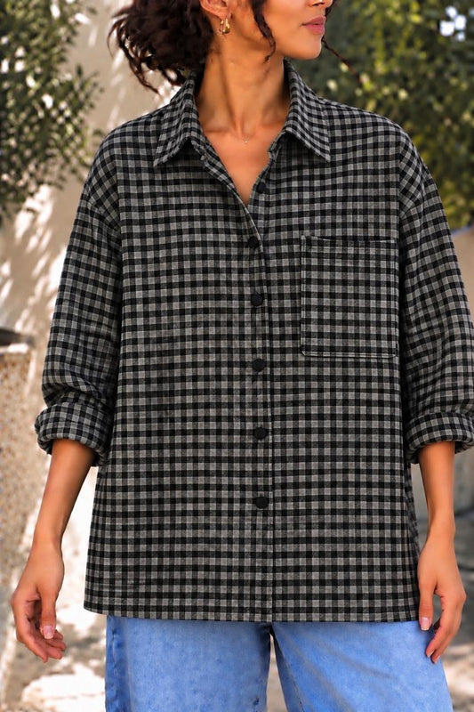 black gingham shirt