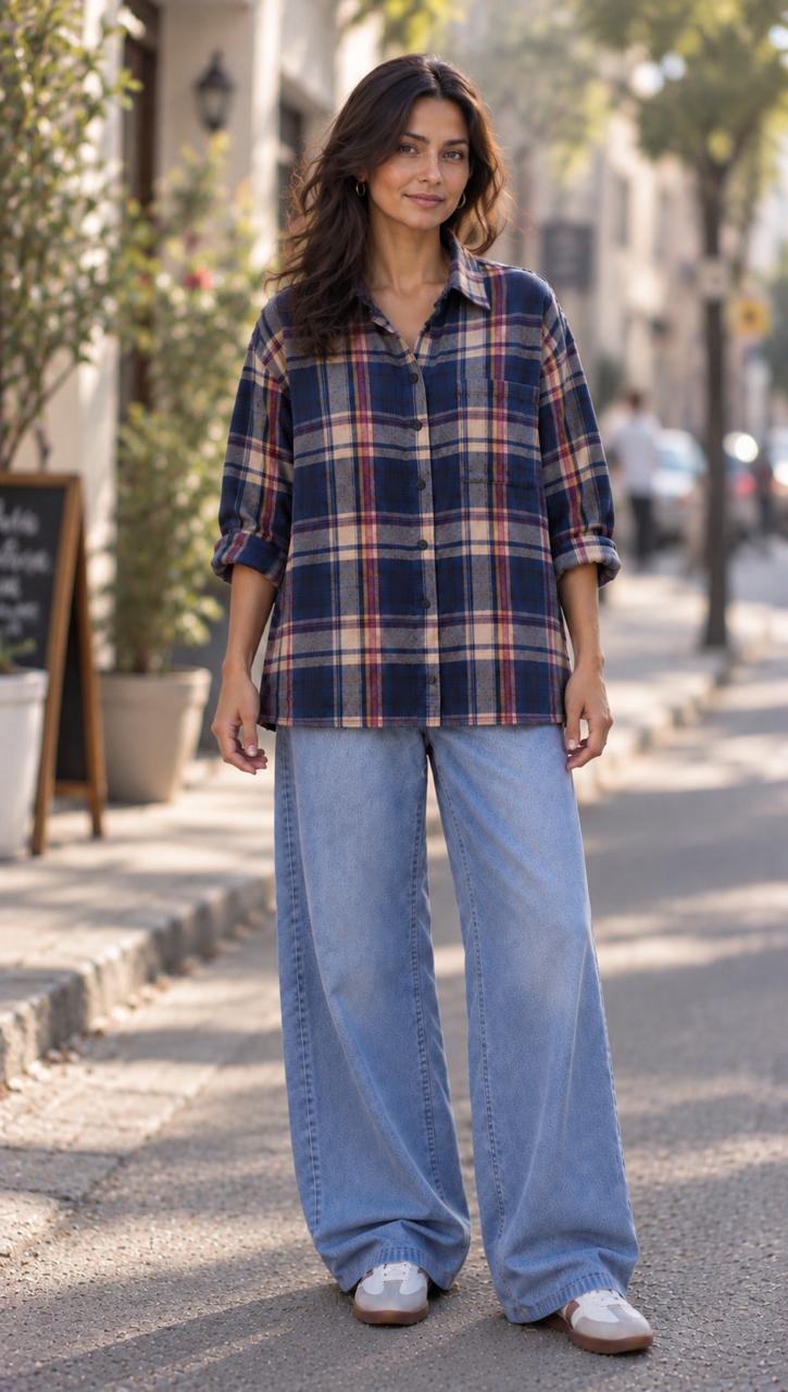 oversized blue checked shirt