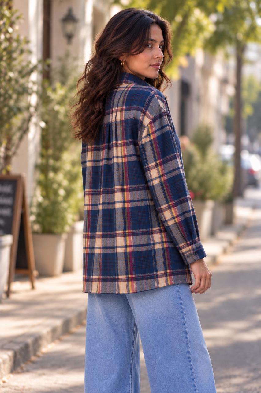 oversized blue checked shirt