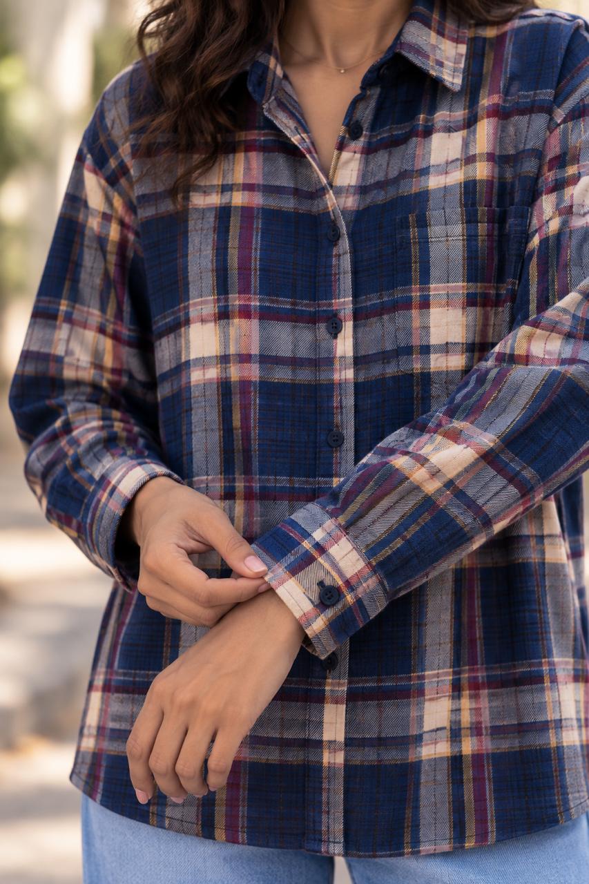 oversized blue checked shirt